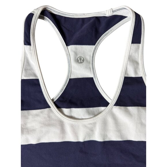 Lululemon Cool Racerback Striped Racerback Tank Women Size 4 - 6 W1A21S  Navy - Picture 11 of 16